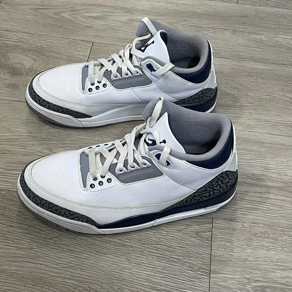 Air Jordan 3 Retro Sneakers Mens Size 8 Midnight White Navy